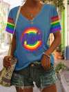 Women's Retro Pride LGBTQ Print V Neck T-Shirt