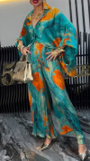 Women's Lapel Printed Loose Casual Suit