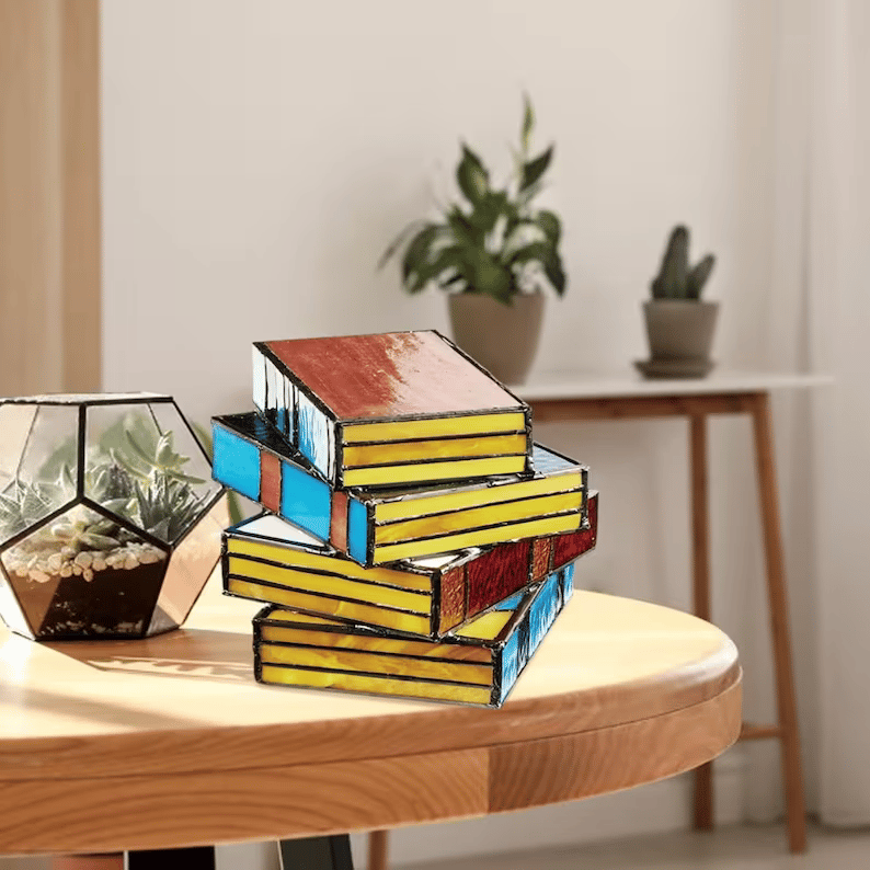 🔥Last Day Discount-75%OFF📚3D Stained Glass Stacked Books Lamp