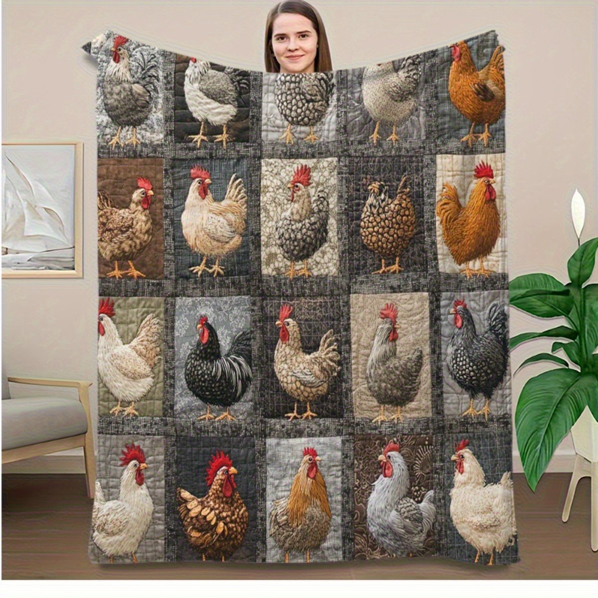 🐔Vintage-Hühnerdecke aus Flanell – weich & charmant