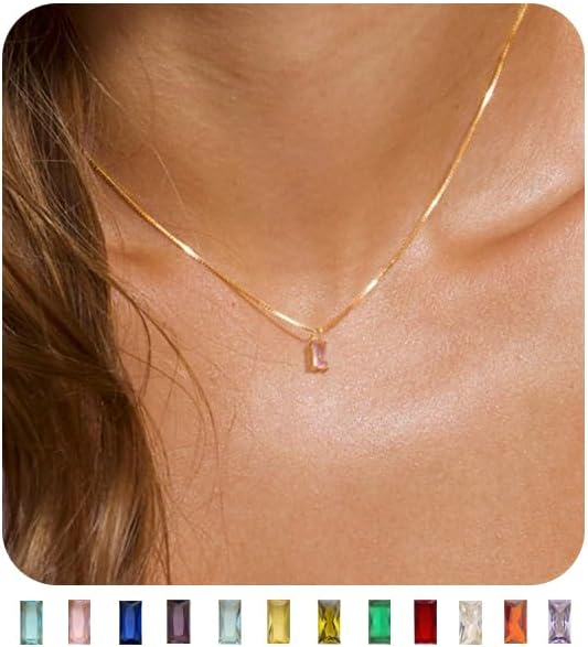 FUNEIA Diamond Necklaces for Women 14K Gold Plated Emerald Birthstone Necklace for Women Mothers Dainty Gold Necklace Blue Green Cubic Zirconia Pendant Necklace Birthday Gifts for Women Girls Jewelry