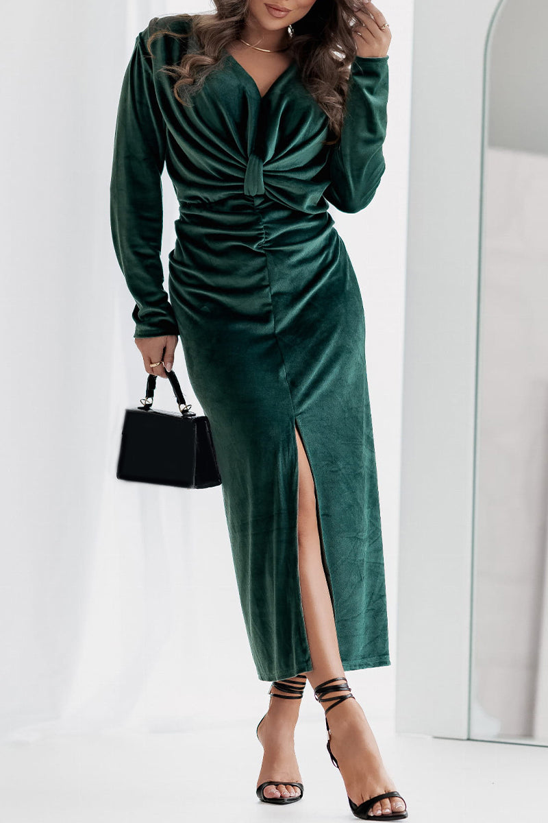 Women's V-neck Long-sleeved Autumn and Winter Elegant Dress