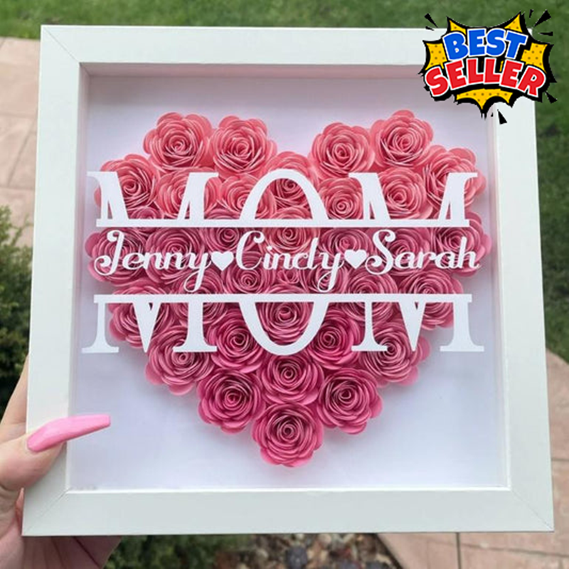 💐Mom Heart Shaped Monogram Flower Shadow Box Gift