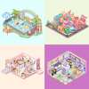 3D Sticker Play Scenes! Create Pool Party|Dessert Street|Pink Loft|Video Arcade