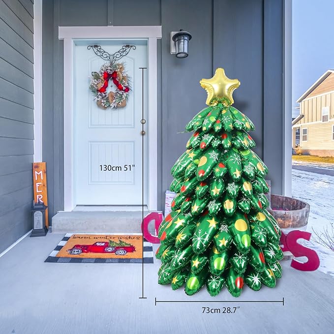 🌲Early Sale-50% OFF - 51 Inch Christmas Tree Balloons with Golden Star, 🔥Buy 2 Free Shipping