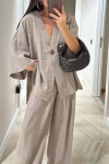 Women's V-neck button cotton and linen casual suit