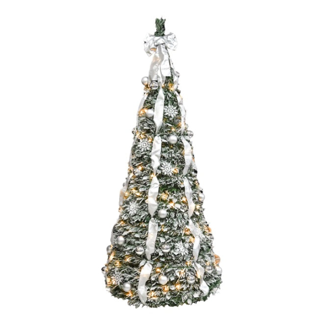 6FT Foldable Christmas Tree with LED Light and Ribbon