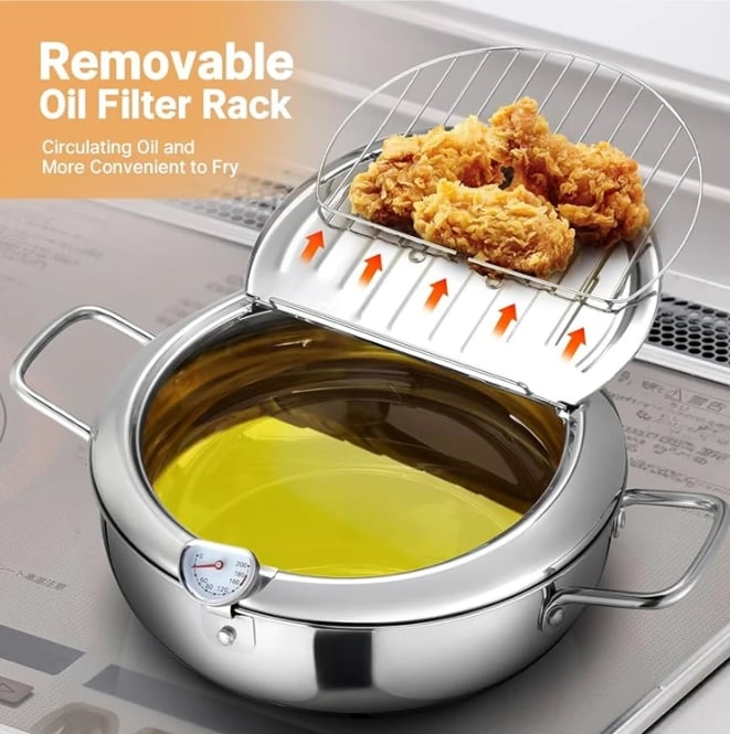 🔥LAST DAY 49% OFF🔥 -Stainless Steel Frying Pot with Thermometer and Oil Drip Drainer Rack🎉FREE SHIPPING