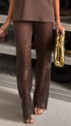 Women's Round Neck T-shirt + Hollow Beaded Trousers Casual Suit
