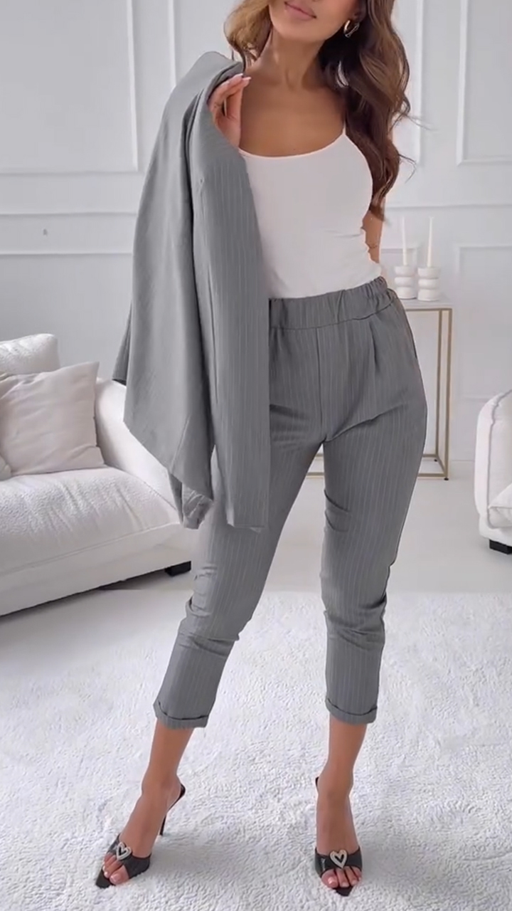 Women's Lapel Striped Casual Suit