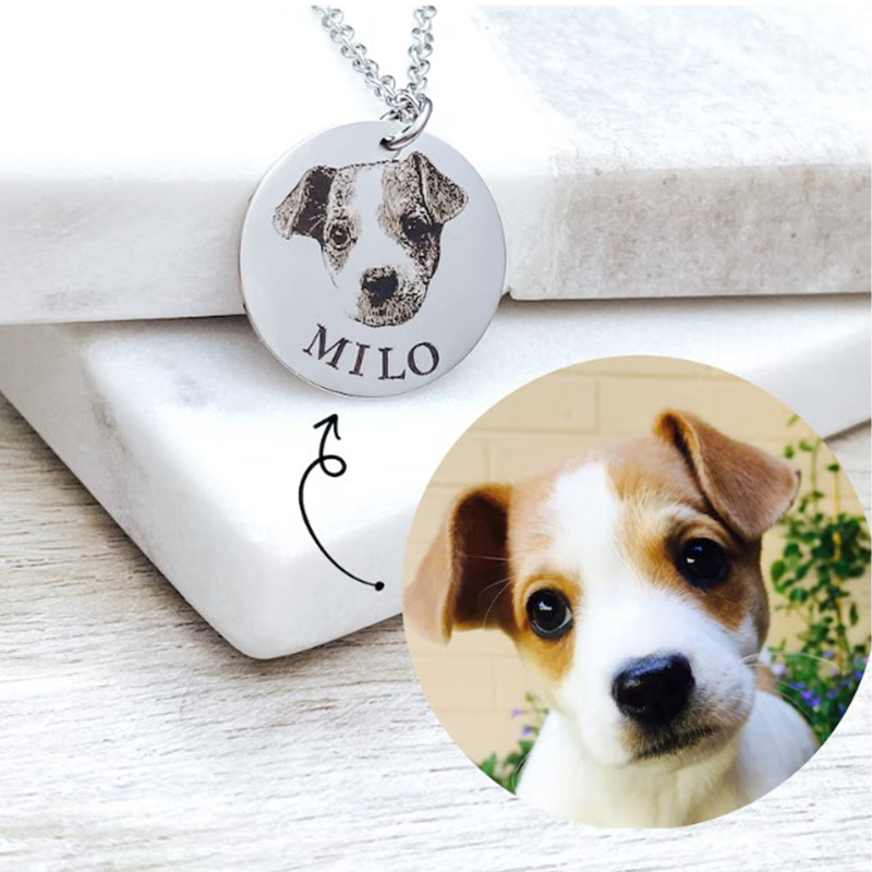 10/10 Handmade Custom Pet Portrait Engraved Photo Necklace