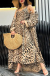 Women's Leopard Print Dress + Long Cardigan Set