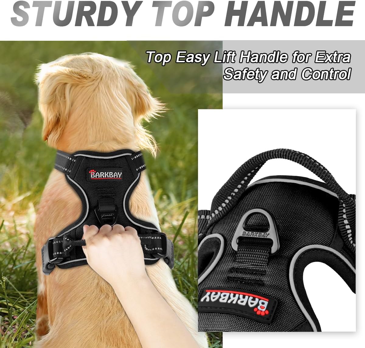 BARKBAY No Pull Dog Harness Front Clip Heavy Duty Reflective Easy Control Handle for Large Dog Walking(Black,L)