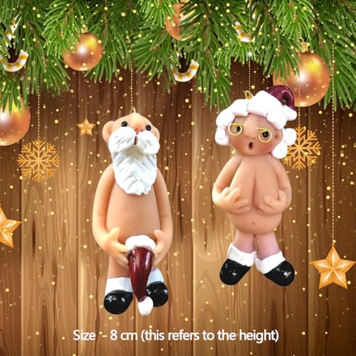 1 Pair Santa Claus Charms Christmas Decorations Nude Naughty Funny Santa Claus with Stocking Cap Ornament Party Decoration Gifts