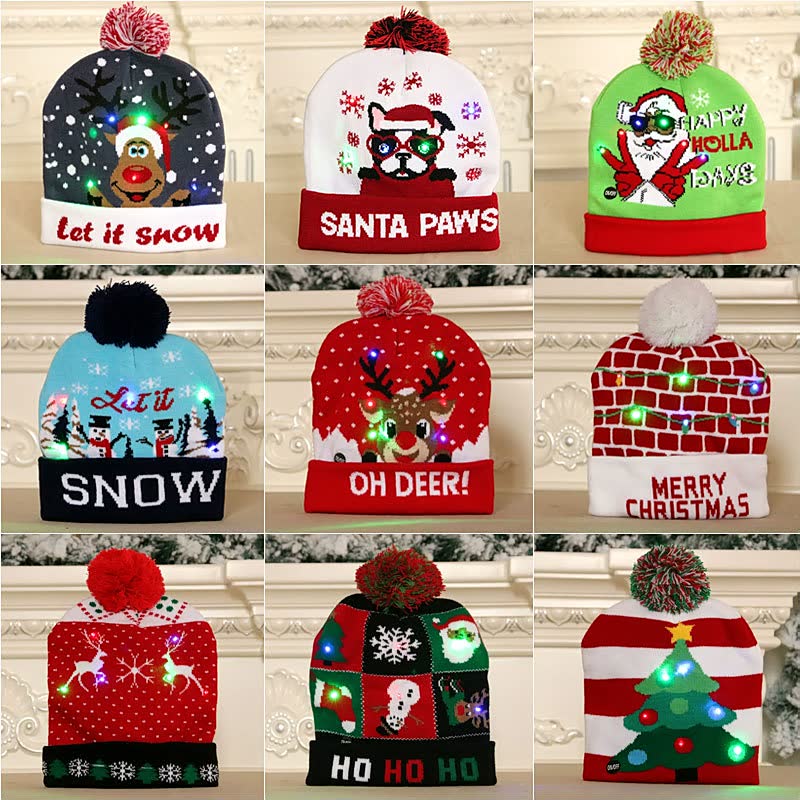 (🎄🎅 Christmas Early Special Offer -50% OFF) 🎅Christmas Colorful Glowing Knitted Hats, Buy 3 Free Shipping