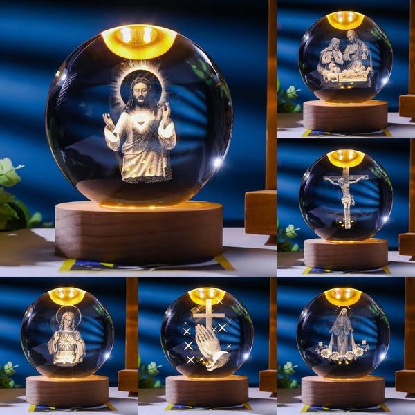 ✝️3D Crystal Jesus Cross Figurine Statue Ball