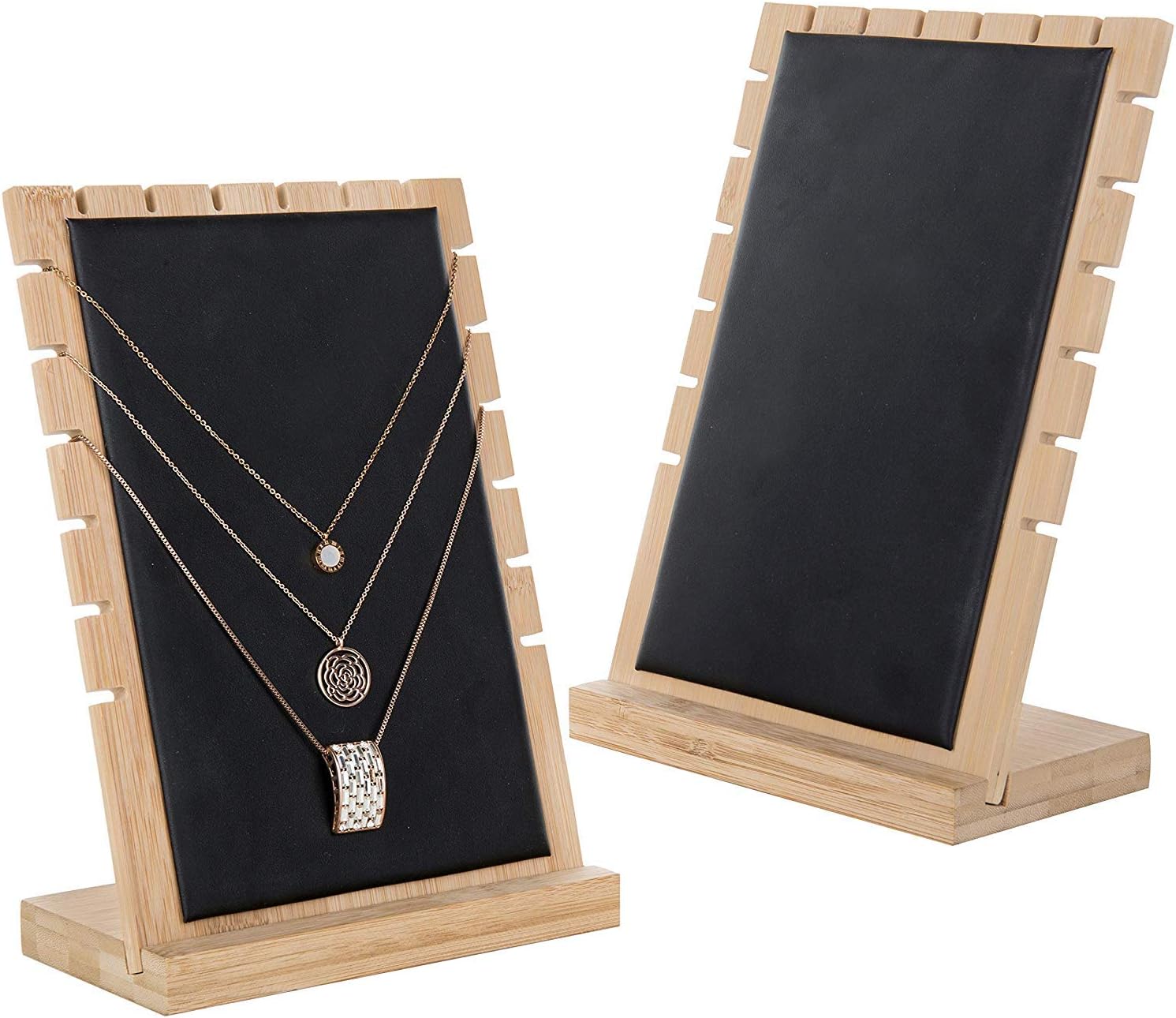 MyGift Bamboo & White Panel Jewelry/Necklace Tabletop Display Boards, Set of 2