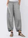 Women Printed Cotton Linen Splicing Irregular Solid Color Pants