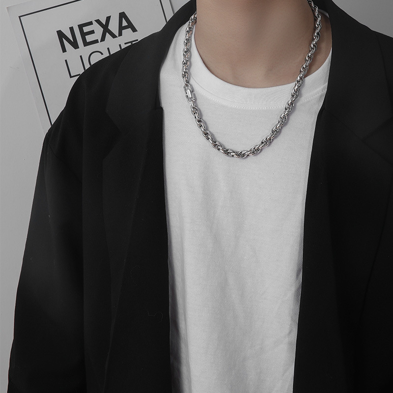 Hip-hop style titanium steel thick chain tide neck chain men and women's accessories plain chain