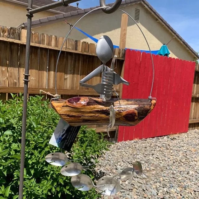 Last Day 50% OFF -Fishing Man Spoon Fish Sculpture Wind Chime