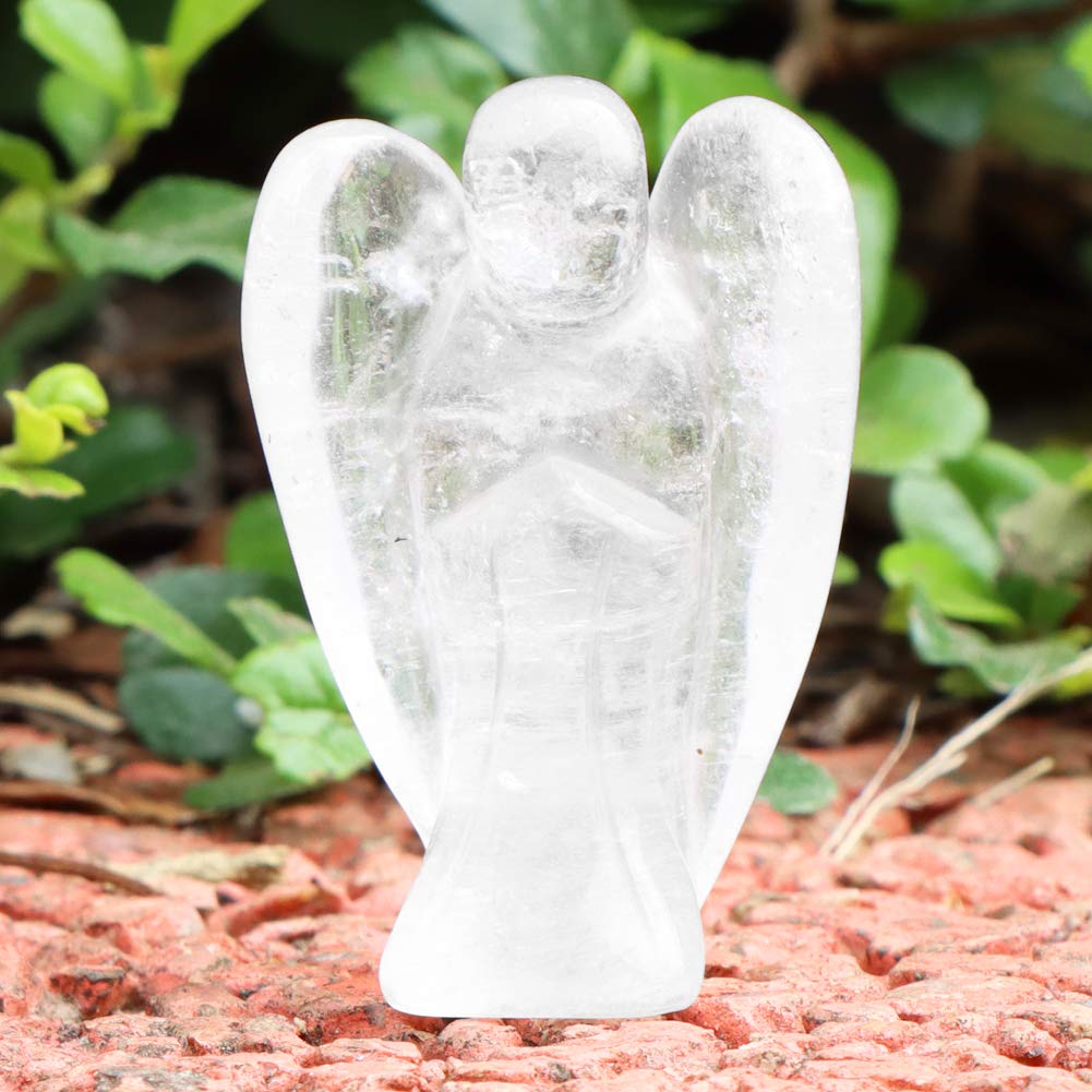 Justinstones Carved Moonstone Opalite Gemstone Peace Angel Pocket Guardian Angel Healing Statue 2 inch