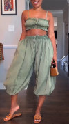 Ladies' Spaghetti Strap Strapless Top+pants Casual Play Set