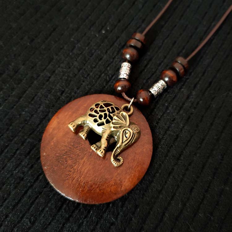 Handmade wooden boho style vintage pendant