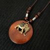 Handmade wooden boho style vintage pendant