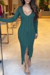 Women's Elegant V-neck Long-sleeved Elastic Knitted Dress
