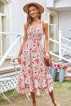 GRACE KARIN Women's 2024 Summer Floral Boho Dress Square Neck Strapped Swing A Line Beach Long Maxi Dress