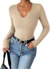 Deep U-neck Cross-neck Long-sleeved T-shirt Top