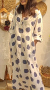 Women's V-neck Polka Dot Cotton and Linen Casual Dress