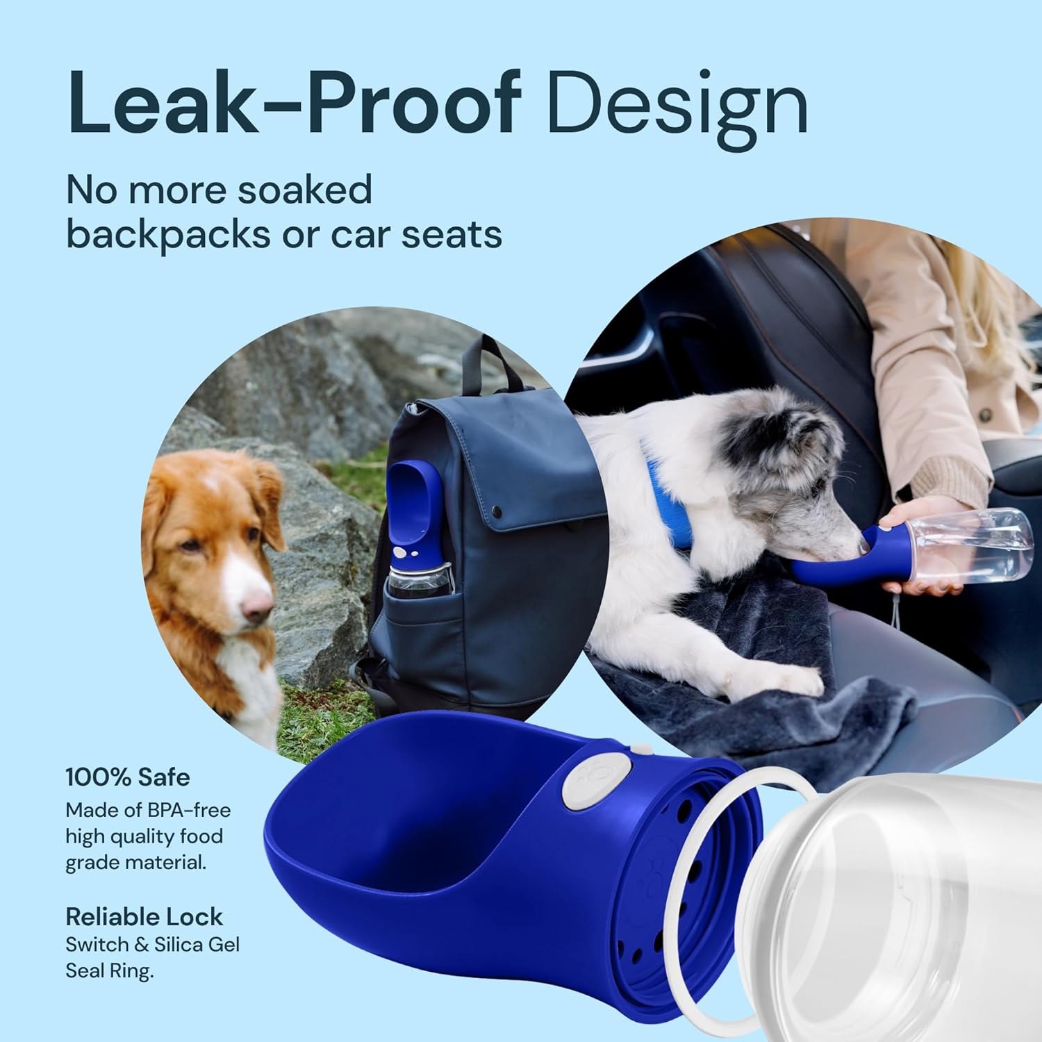 MalsiPree Dog Water Bottle, Lightweigh, Leak Proof Portable Travel Dog Water Dispenser - Perfect Puppy Drinking Bowl On The Go for Outdoor Walking and Hiking - Pet Accessories (19oz, Blue)