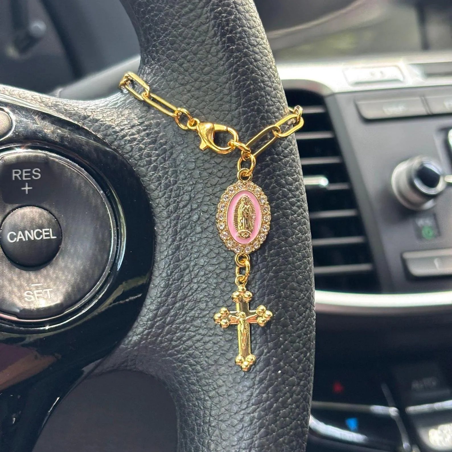 ✝️Pink Steering Wheel Rosary Charm Accessory