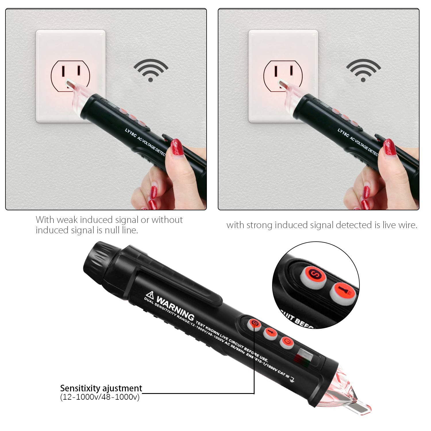 Hot Sale-AC/DC Voltage Test Pencil, 12V/48V-1000V Voltage Sensitivity Electric Compact Pen