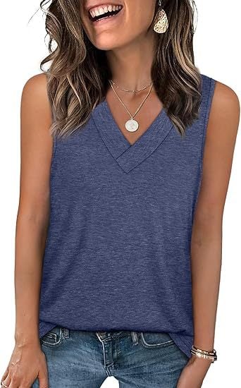 🔥Letzter Tag 70% Rabatt ✨Damen ärmellos V-ausschnitt Abnehmen lockere Passform Casual Tank Top T-Shirt