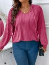 Women's Casual V-neck Hooded Long-sleeved Ribbed T-shirt