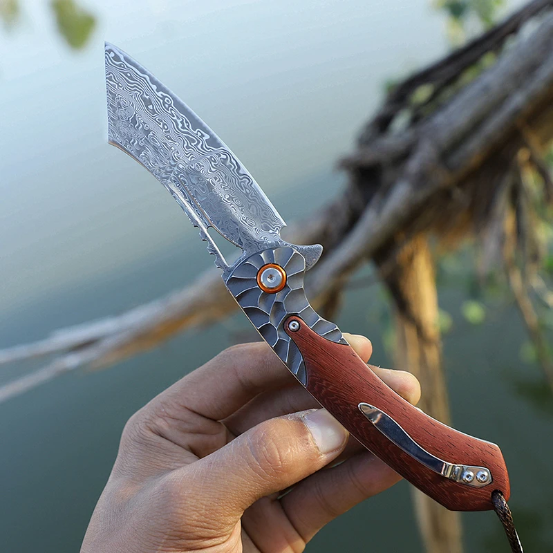 Handmade Damascus Pocket Knife | EDC Hiking & Camping Companion