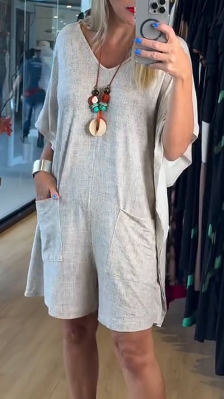 Women's V-neck Short-sleeved Casual Jumpsuit