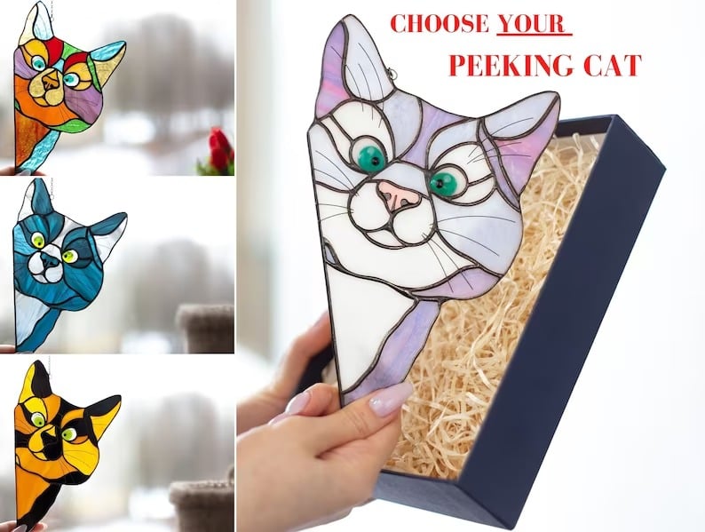 🎉LAST DAY -70%OFF - 🔥Handmade Stain Cat Suncatcher For Window🌙⚡Buy 3 Get Free Shipping