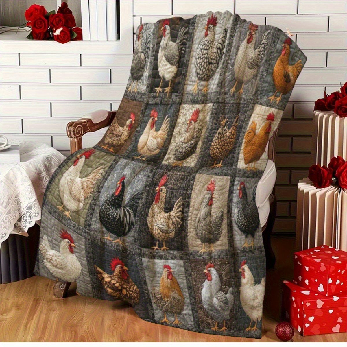 🐔Vintage-Hühnerdecke aus Flanell – weich & charmant