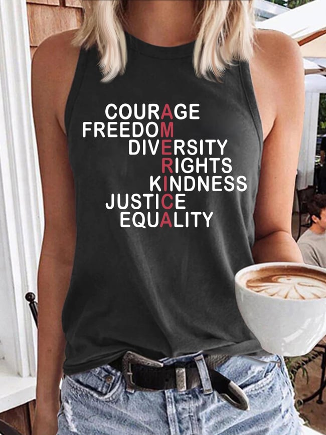Retro America Courage Freedom Diversity Rights Kindness Justice Equality Print Tops Tank