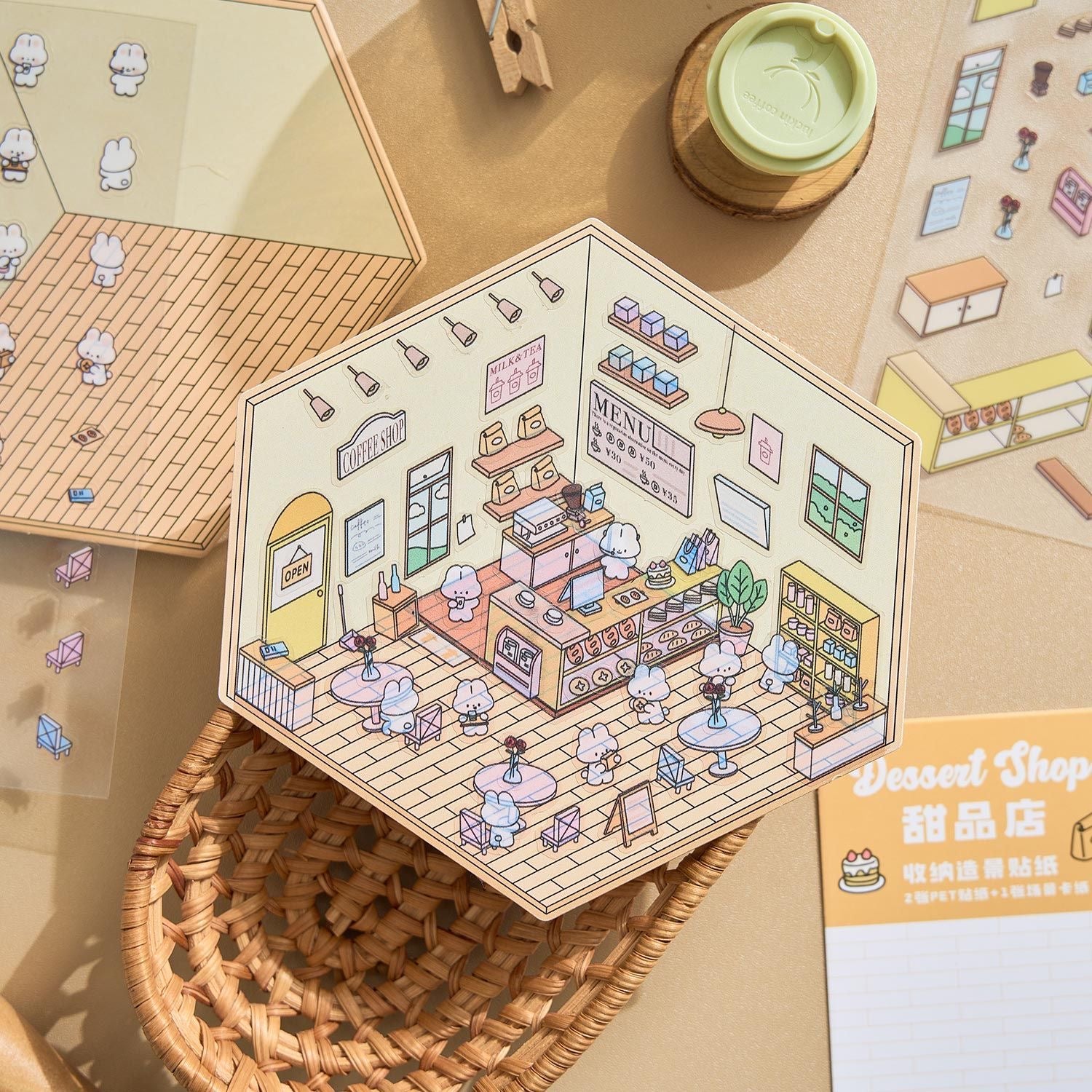 DIY Miniature Sticker Scene,Flower Shop|Bookstore|Dessert Shop|Convenience Store