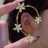 Vintage Crystal Butterfly Flower Ear Cuffs 2pcs Non-Pierced Sparkling Iced Out Rhinestone Butterfly Cartilage Climber Ear Wrap Prom Party Festival Ear Jewelry for Women