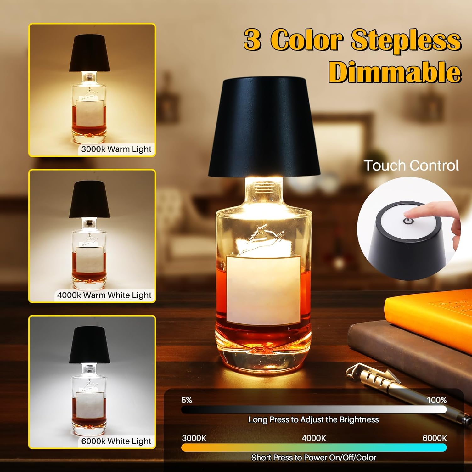 🎅Christmas Promotion 48% OFF-🎁-Touch Control Wireless Bottle Lamp