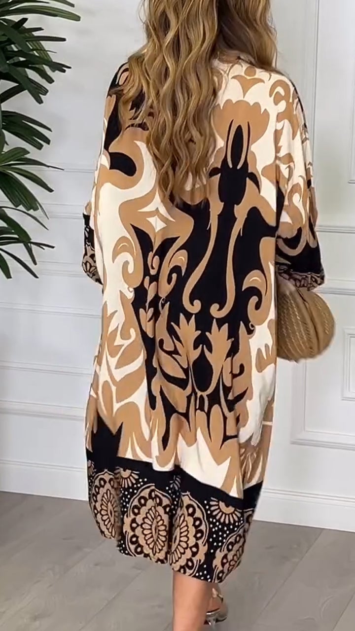 Women's V-neck Printed Loose Maxi Dress