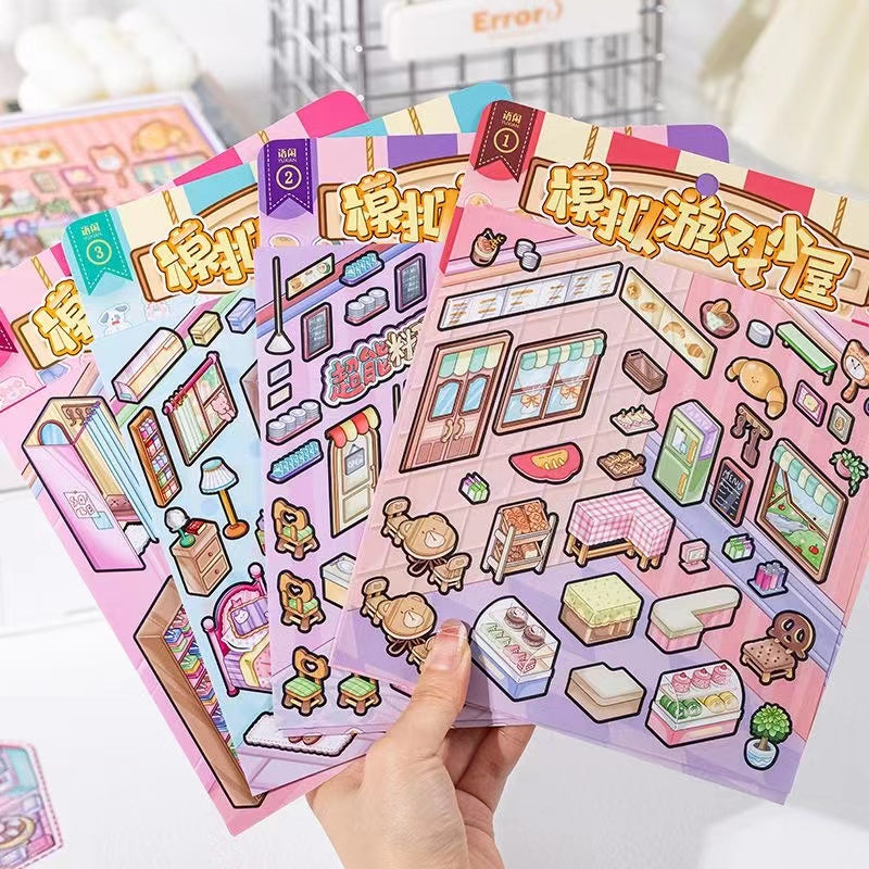 Business Simulation Game Sticker Scene Play Set, Clothing Store|Restaurant|Bakery Shop