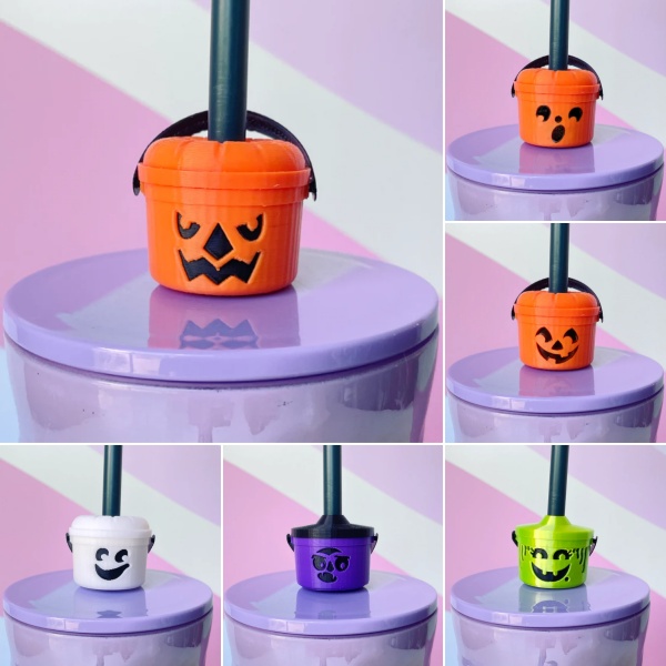 🎃Early Halloween Sale 50% OFF👻3D Printed Straw Toppers Halloween Buckets