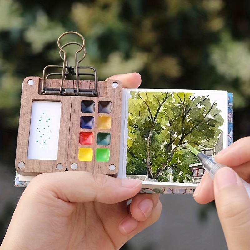 🔥Last Day Promotion - 50% OFF🎁Mini Paint Box Outdoor Sketching Portable Paint Dispenser Box 8 Compartments Walnut Paint Box🌈