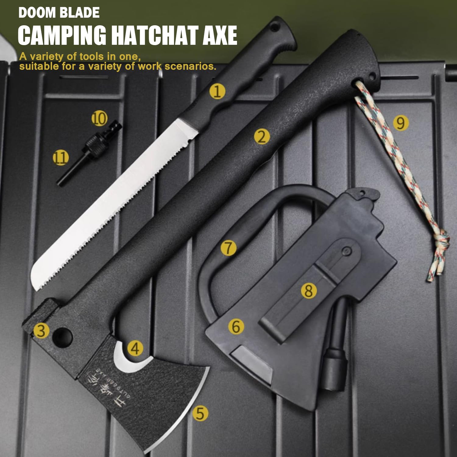 Multi-Purpose Axe for Outdoor Camping with Sheath and Survival Gear